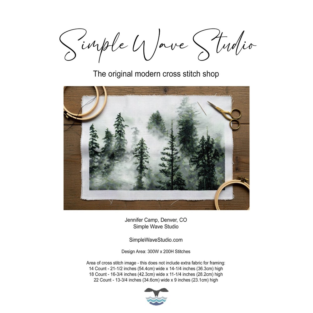 Foggy‎ Evergreen Aspen Tree on a Mountain Counted Cross Stitch Pattern Chart
